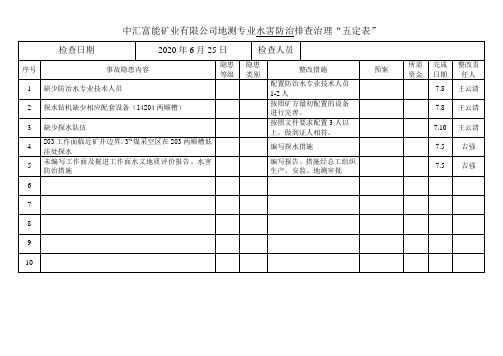 水害防治排查治理五定表