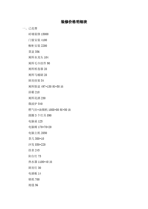 装修价格明细表(最终版)