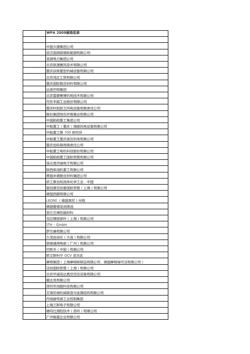 WPA 2009 风电供应商