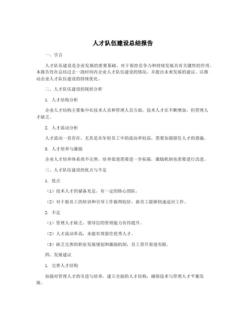 人才队伍建设总结报告