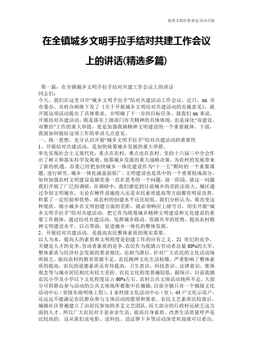 在全镇城乡文明手拉手结对共建工作会议上的讲话(精选多篇)