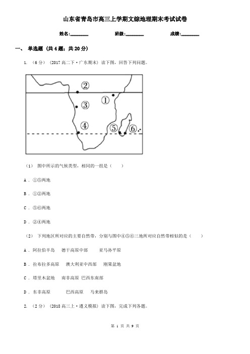 山东省青岛市高三上学期文综地理期末考试试卷