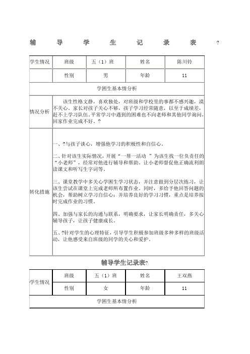 辅导学生记录表