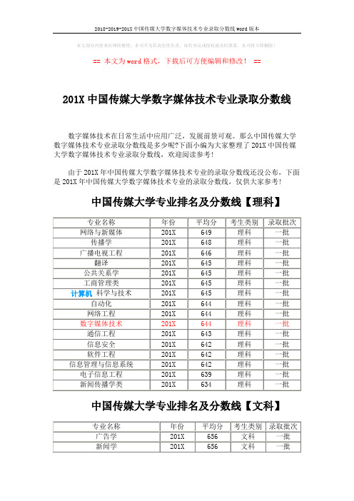 2018-2019-201X中国传媒大学数字媒体技术专业录取分数线word版本 (3页)