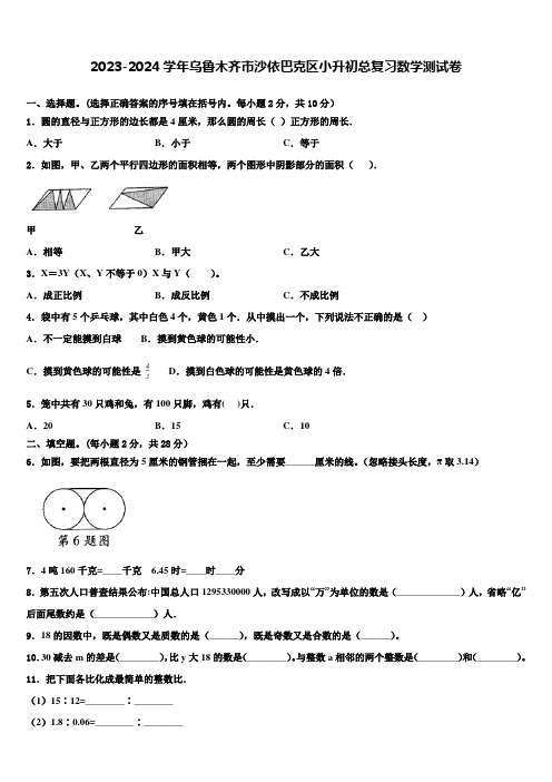 2023-2024学年乌鲁木齐市沙依巴克区小升初总复习数学测试卷含解析