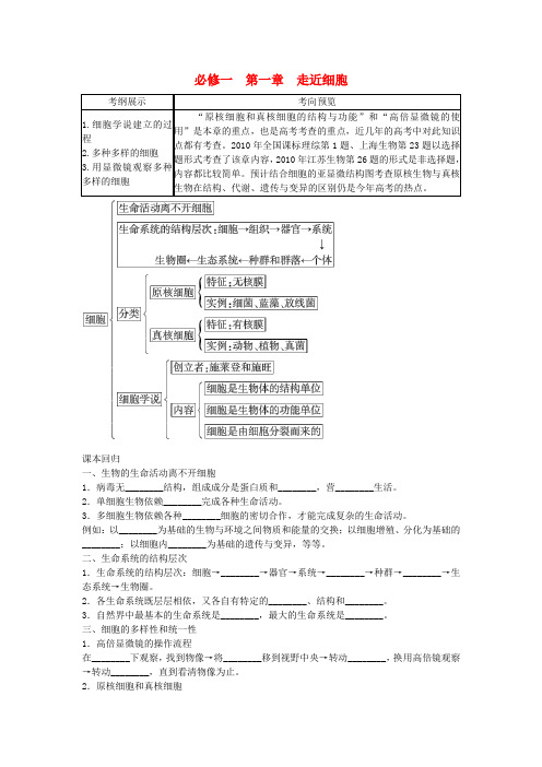 【非常讲练测】2012高三生物一轮复习 走近细胞精品学案 新人教版