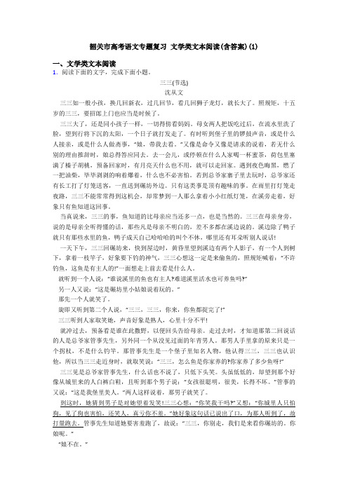 韶关市高考语文专题复习 文学类文本阅读(含答案)(1)