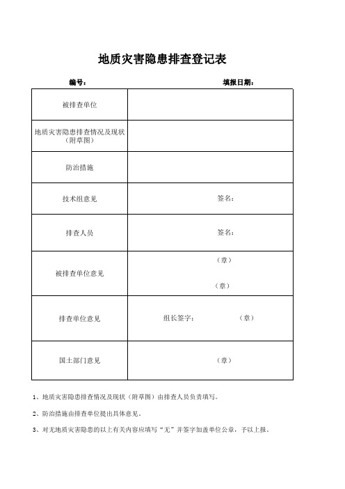 地质灾害隐患排查登记表