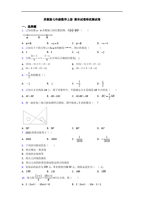 苏教版七年级数学上册 期末试卷培优测试卷