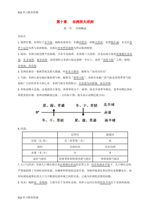 [K12学习]广东省河源市七年级地理下册 第十章 非洲和大洋洲复习导学案(无答案) 粤教版