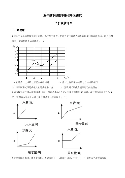 五年级下册数学第七单元测试-折线统计图 人教新版(含答案)