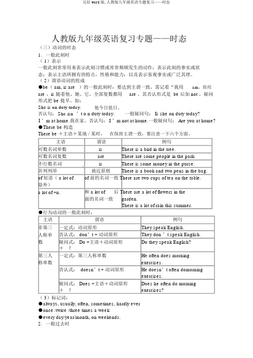 完整word版,人教版九年级英语专题复习——时态