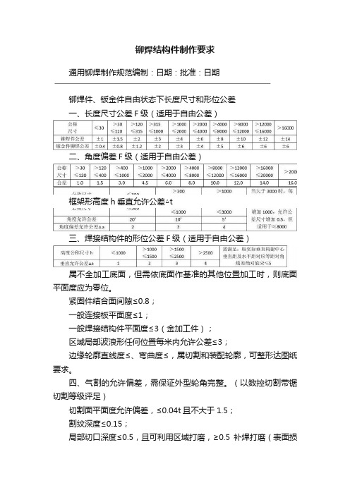 铆焊结构件制作要求