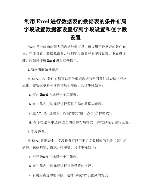 利用Excel进行数据表的数据表的条件布局字段设置数据源设置行列字段设置和值字段设置