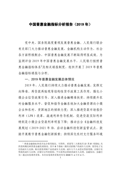 中国普惠金融指标分析报告(2019年)