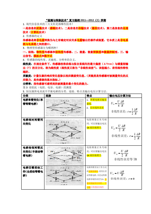 2012年上检测与转换技术复习提纲【答案完整版】