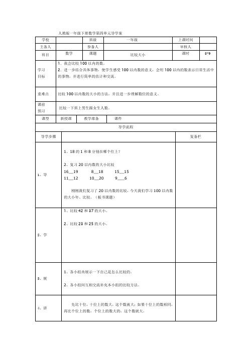 人教版一年级数学下册导学案第5课时  比较大小(精编).doc