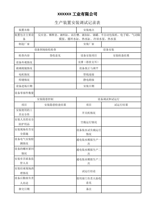 化工企业生产装置调试记录表