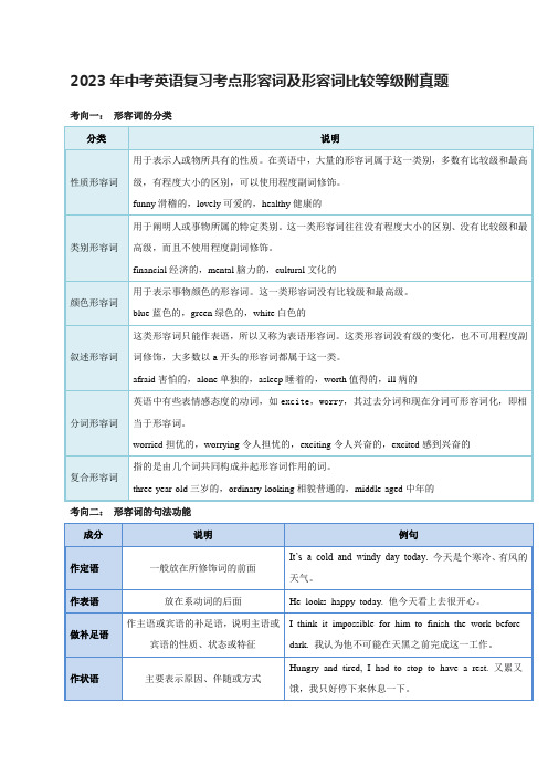 2023年中考英语复习考点形容词及形容词比较等级附真题