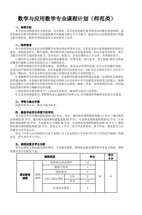 数学与应用数学专业课程计划(师范类)