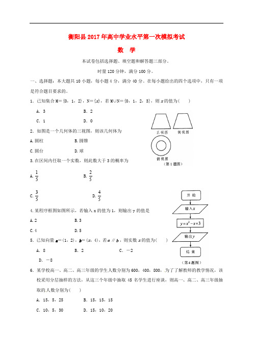 湖南省衡阳县高二数学学业水平第一次模拟考试试题