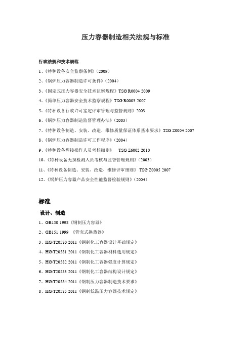 压力容器制造法规、标准