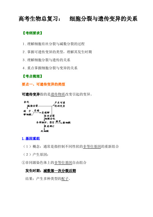 2021高考生物冲刺：《细胞分裂与遗传变异的关系》附历年高考真题及解析