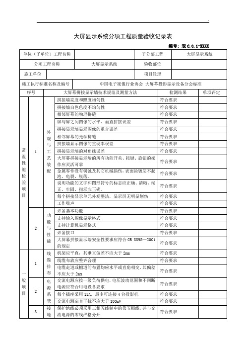 大屏显示系统分项工程质量验收记录表