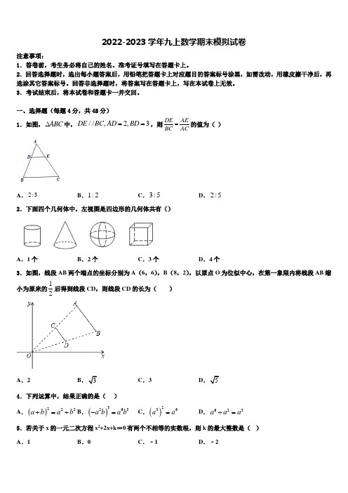 2023届南京市联合体九年级数学第一学期期末统考试题含解析