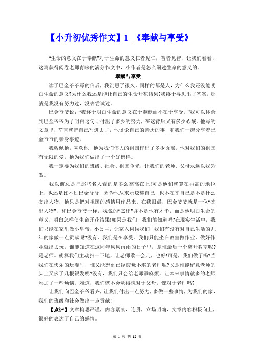 小升初语文考场满分作文精选10篇