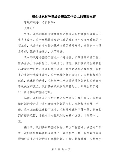 在全县农村环境综合整治工作会上的表态发言