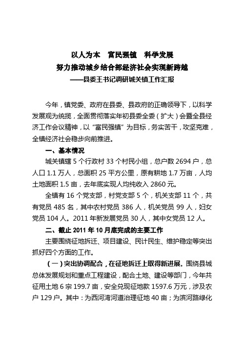 县委王书记调研汇报材料