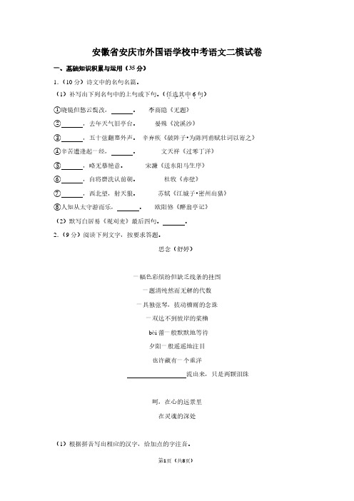 安徽省安庆市外国语学校中考语文二模试卷