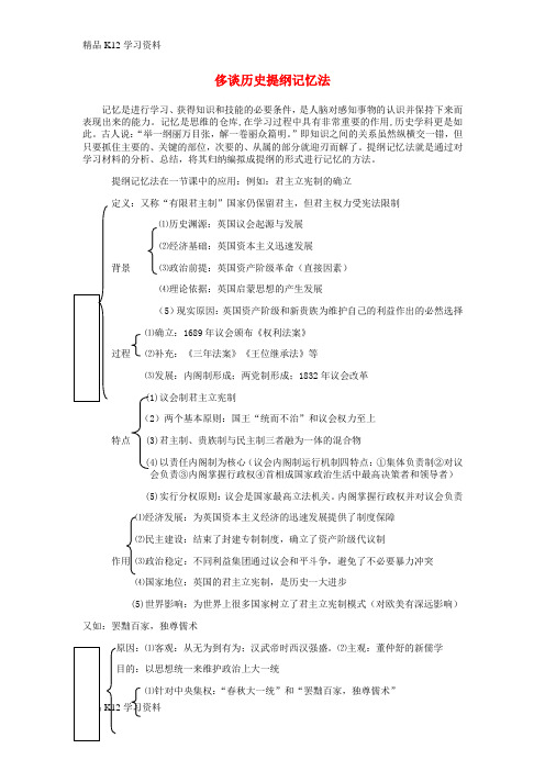 精品K12学习江西省高中历史 巧记系列7 侈谈历史提纲素材