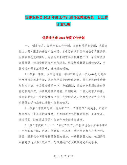 优秀业务员2018年度工作计划与优秀业务员一日工作计划汇编.doc