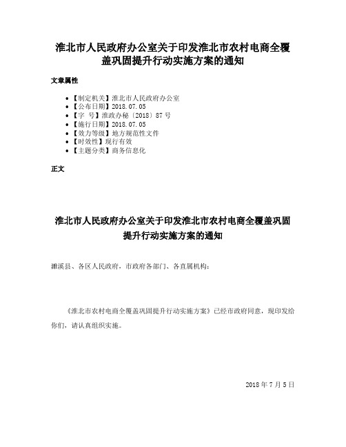 淮北市人民政府办公室关于印发淮北市农村电商全覆盖巩固提升行动实施方案的通知