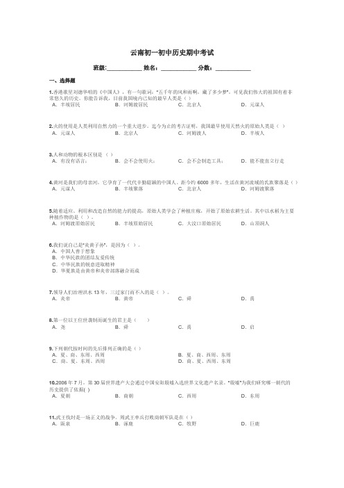 云南初一初中历史期中考试带答案解析
