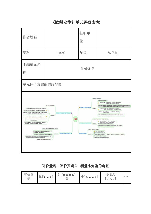 初中物理《欧姆定律》单元评价思维导图及单元评价量规