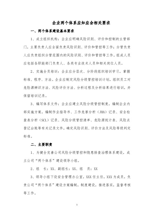 企业两个体系应知应会相关要求