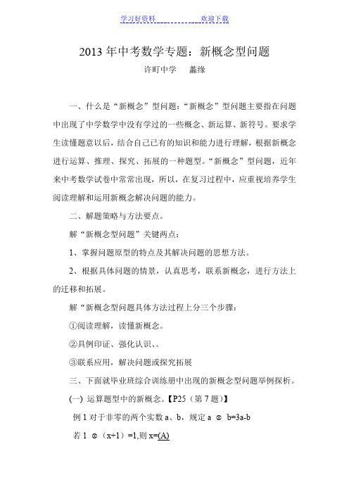 中考数学专题新概念型问题