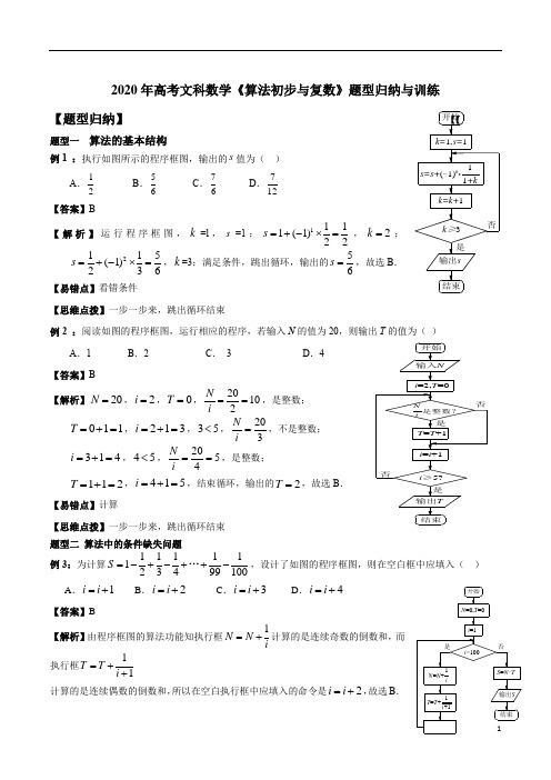 2020年高考文科数学《算法初步与复数》题型归纳与训练