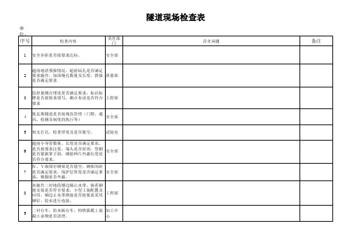 隧道红线检查现场检查表