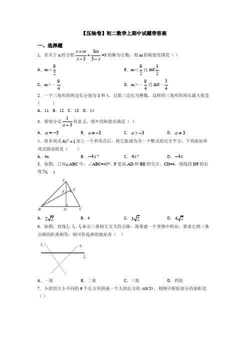 【压轴卷】初二数学上期中试题带答案