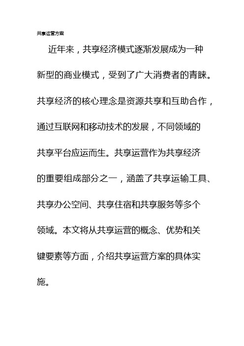 共享运营方案