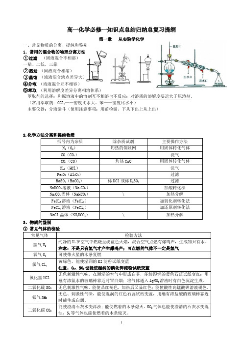 高一化学必修一知识点总结归纳总复习提纲