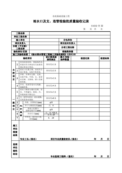 007-51 市政验·管-33 雨水口及支、连管检验批质量验收记录