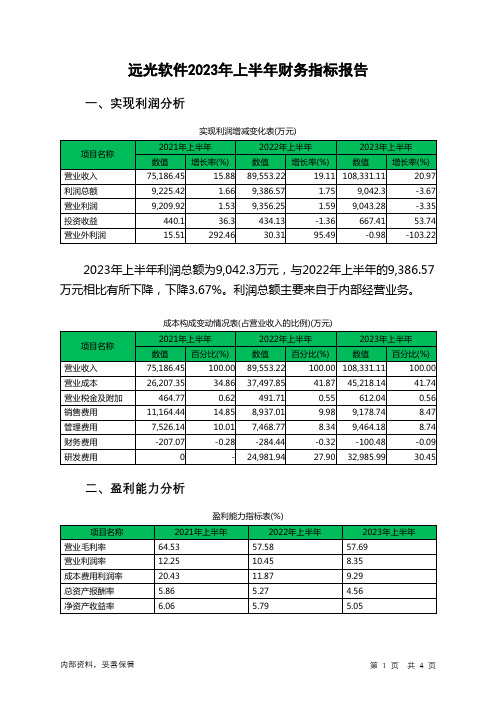 002063远光软件2023年上半年财务指标报告