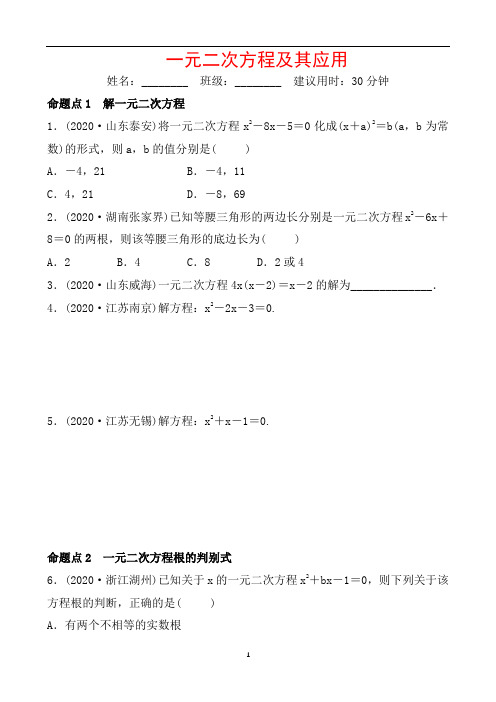 初中数学 人教版数学九年级中考第一轮专题练习     一元二次方程及其应用