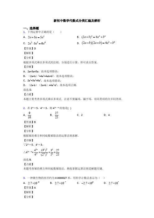 新初中数学代数式分类汇编及解析