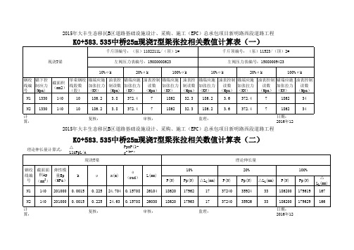 T梁张拉数据计算表